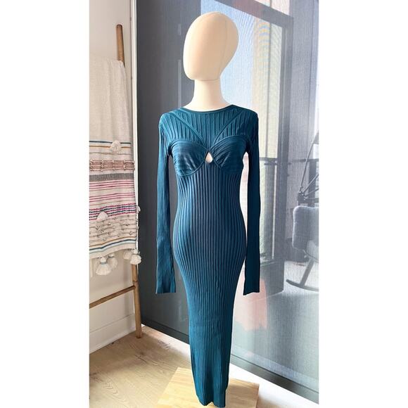 Helmut Lang Ribbed Bra Neptune Long Sleeves Midi Dress Women’s Medium - Picture 2 of 12